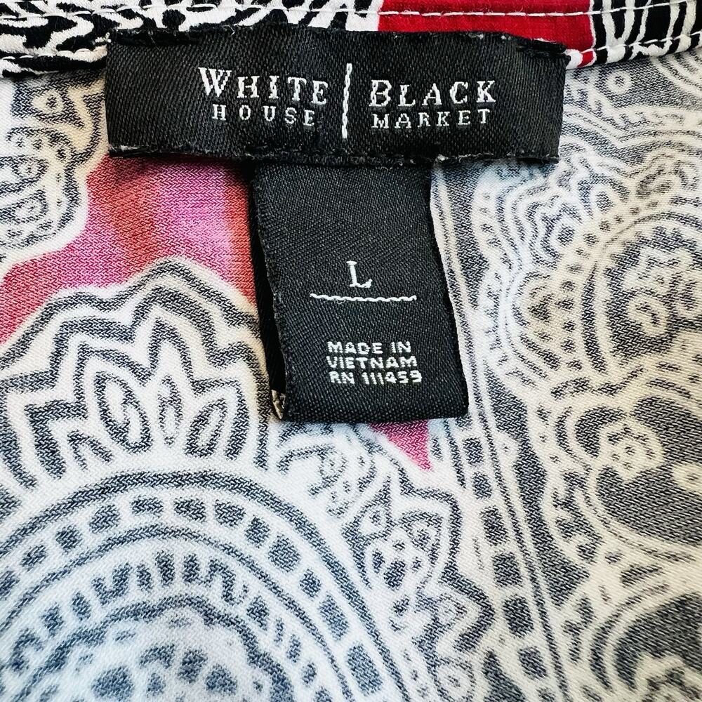 White House Black Market Knit Top Red Black Paisley Stretch Women’s L (A0131) - Picture 5 of 6